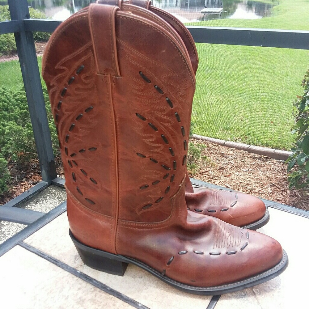Brown Thick Stitched Cowboy Boots Men's Size 10
